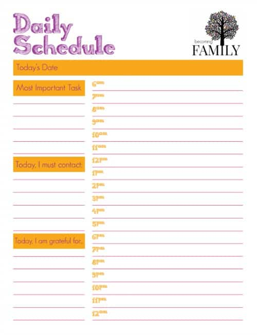 Daily Schedule Printable Becoming Family