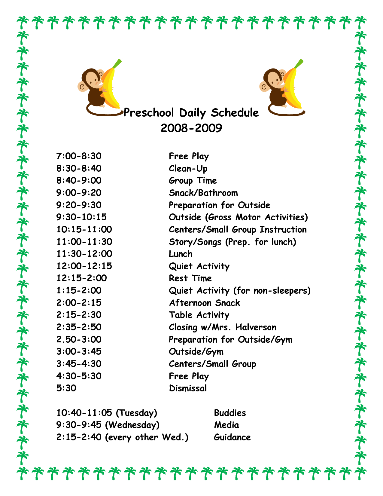 Daily Schedule Preschool Template