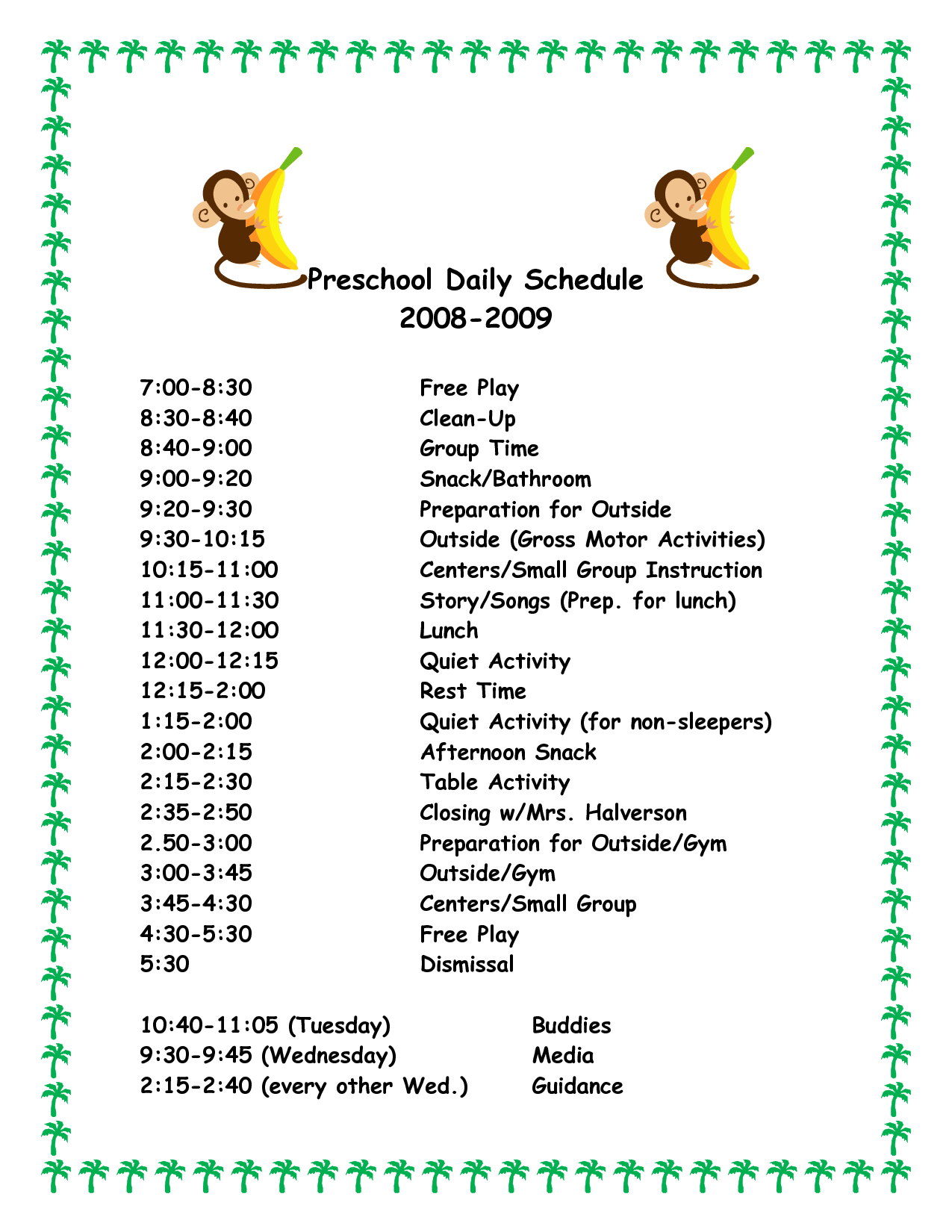 Daily Schedule Template For Preschool Printable Schedule 