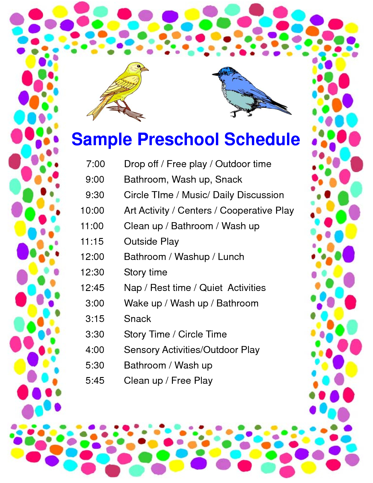 Daily Schedule Template For Preschool Printable Schedule 