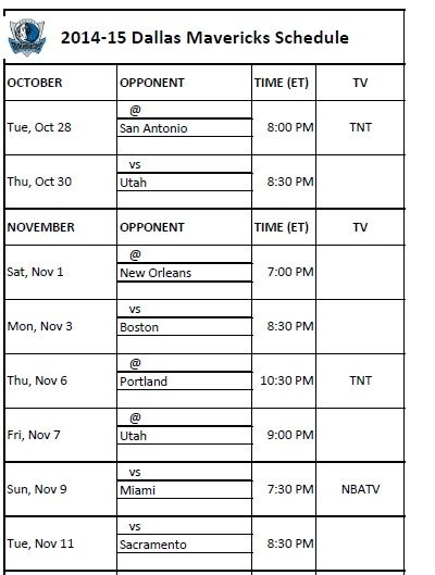 Dallas Mavericks Schedule For 2014 15 Sports Dallas 