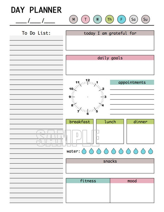 Day Planner Printable EDITABLE Daily Planner Weekly