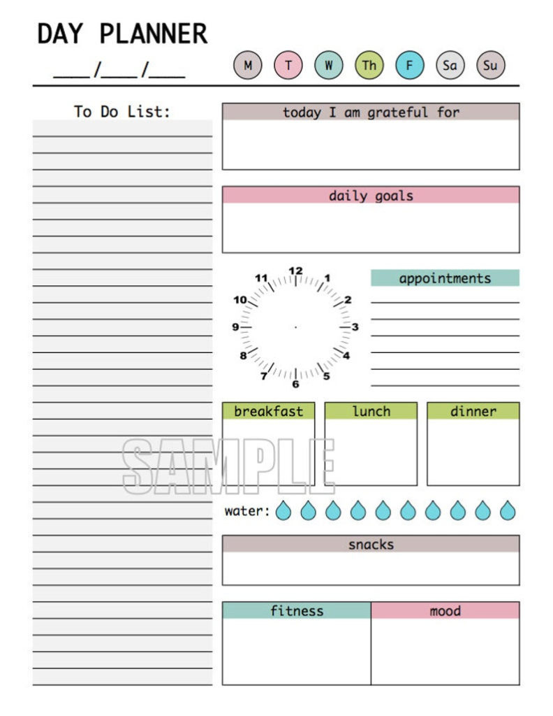 Day Planner Printable Fillable PDF Daily Planner Weekly Etsy