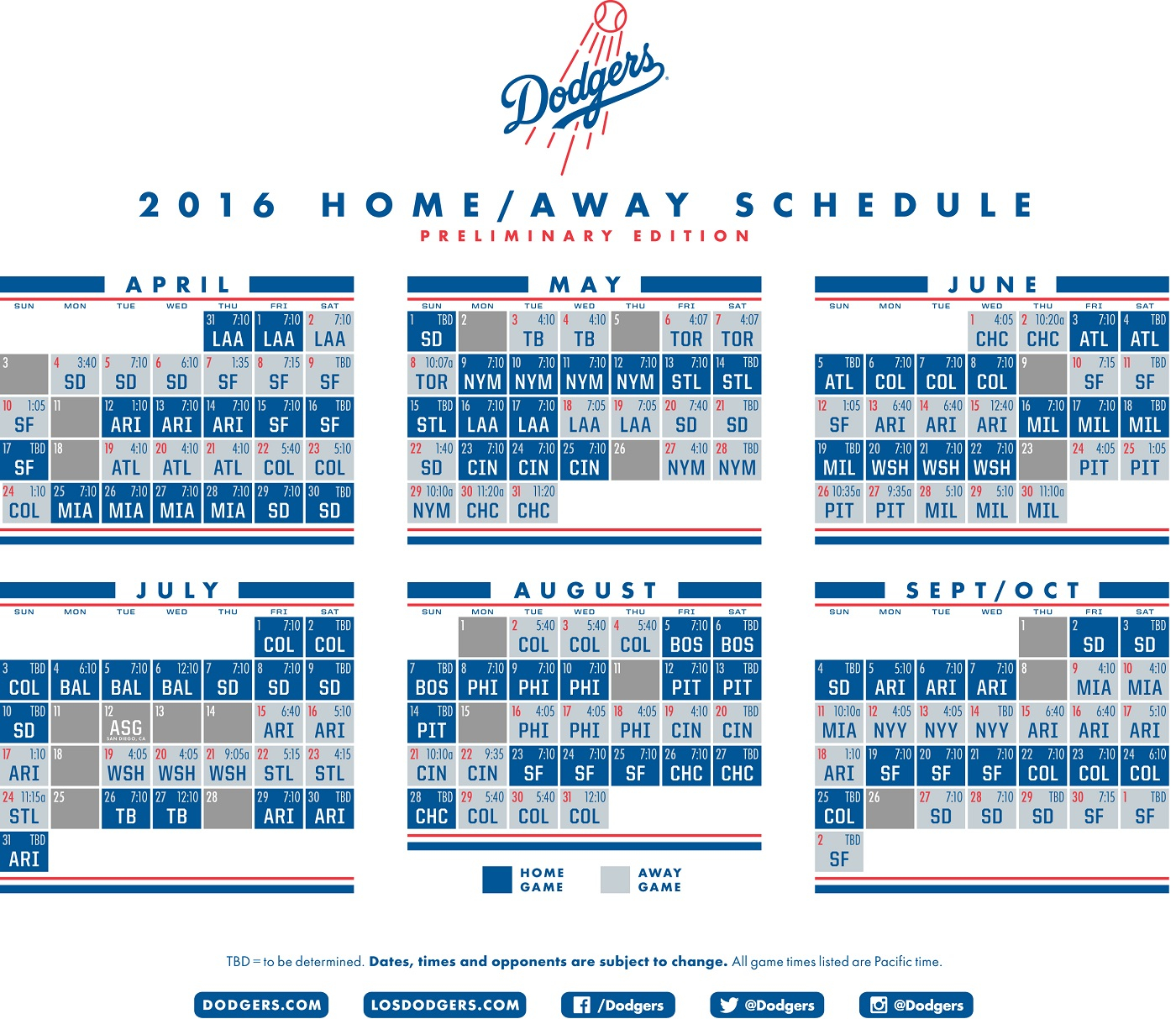 Dodgers Release Preliminary 2016 Schedule Think Blue LA