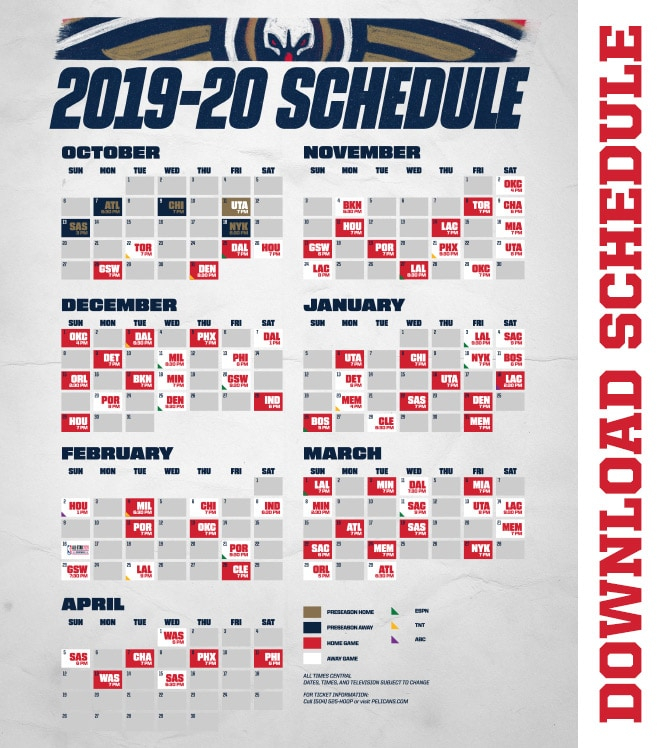 Download A Printable Pelicans 2019 20 Schedule New 