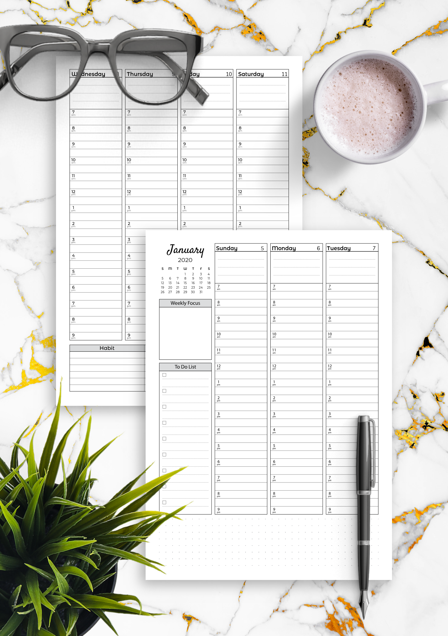 Download Printable Weekly Hourly Planner With Todo List PDF