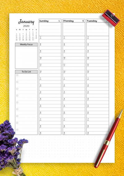 Download Printable Weekly Hourly Planner With Todo List PDF