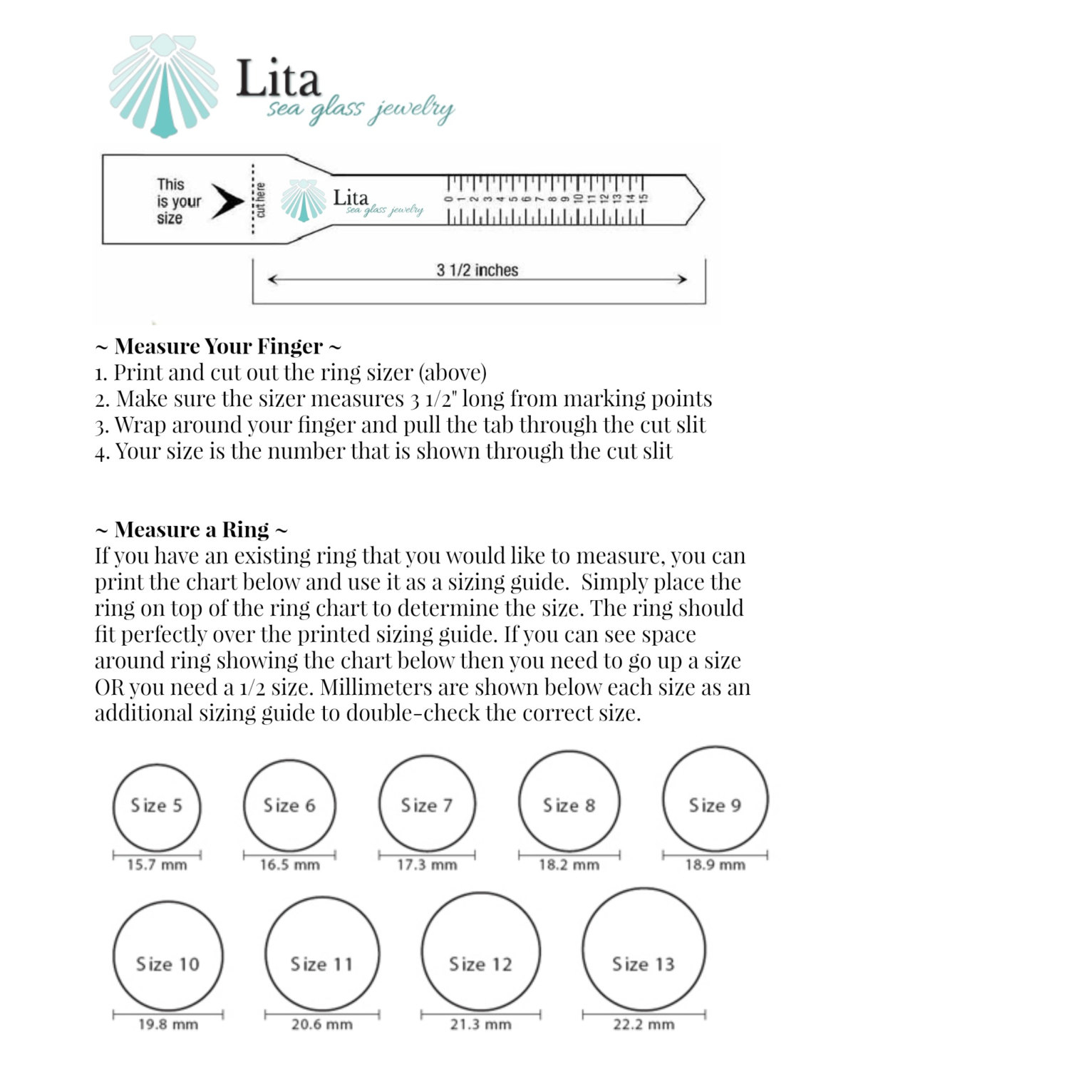 Downloadable Ring Sizer Ring Sizer Ring Size Guide Print