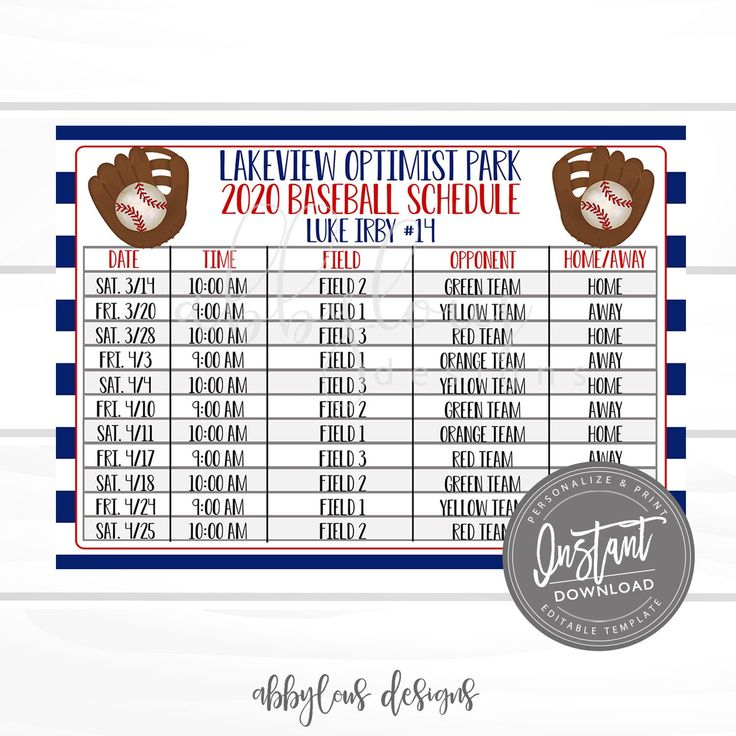 EDITABLE Baseball Game Schedule Printable Practice 