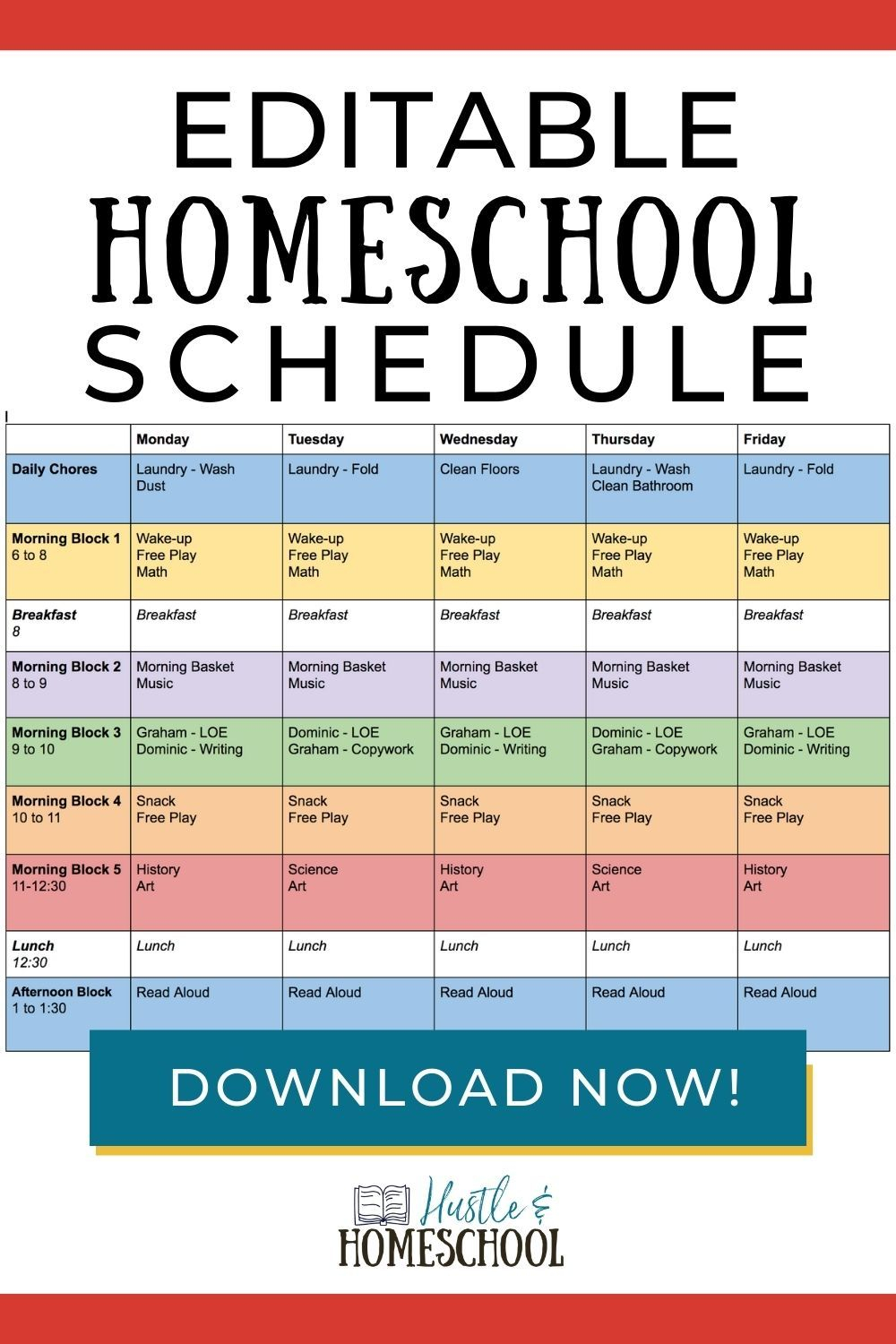 Editable Homeschool Schedule Free Printable Hustle And 