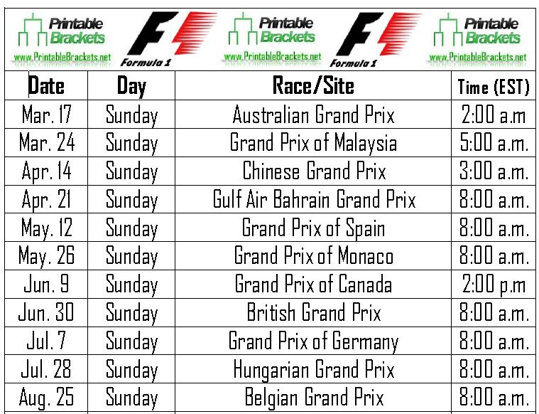 F1 Schedule Formula One Schedule Formula 1 Schedule