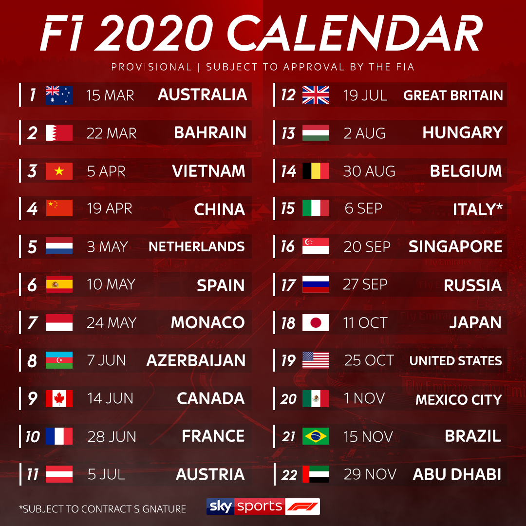 Fia Formula 1 Calendar 2020 Free Printable Calendar