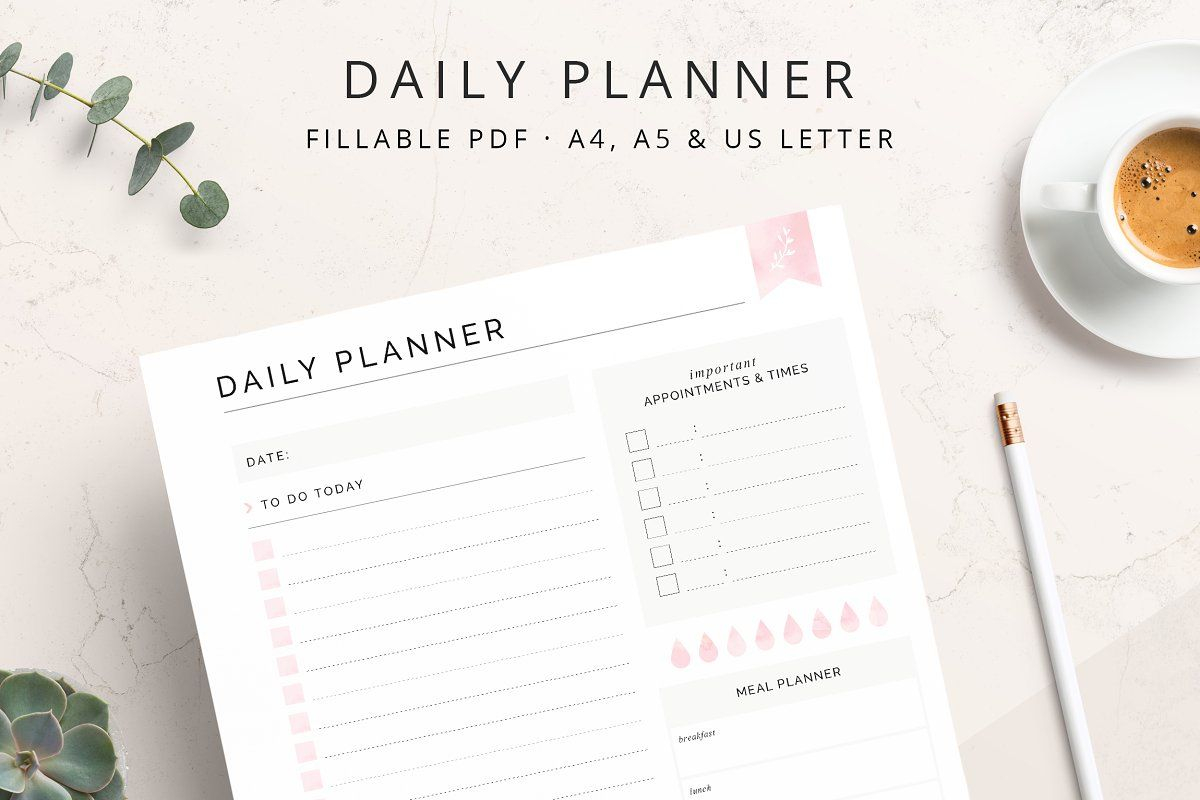FILLABLE Daily Planner Printable PDF