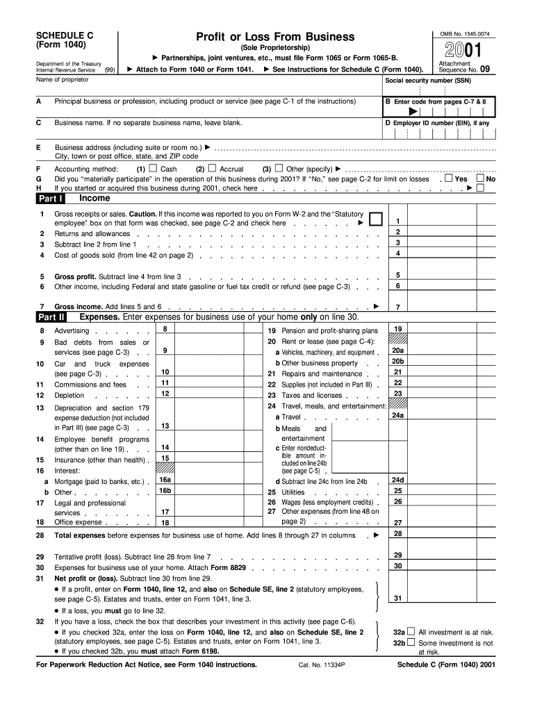 Form 1040 Schedule C Investment At Risk 1040 Form Printable