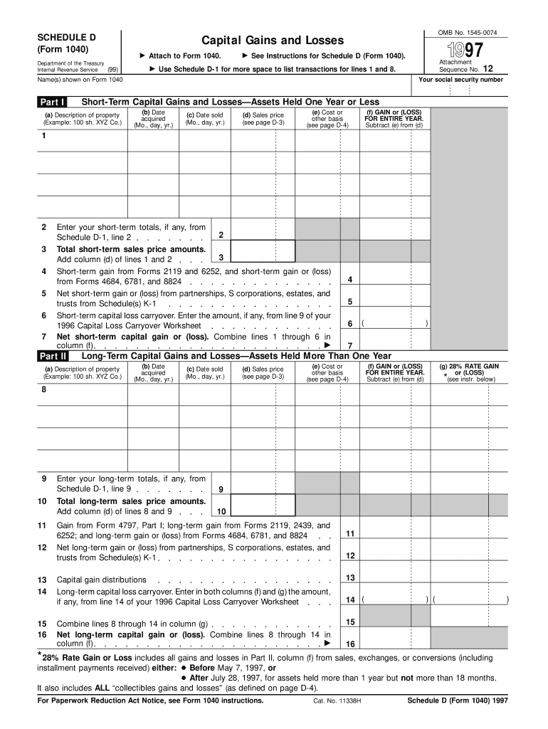Form 1040 Schedule D Capital Gains And Losses Irs Fill 