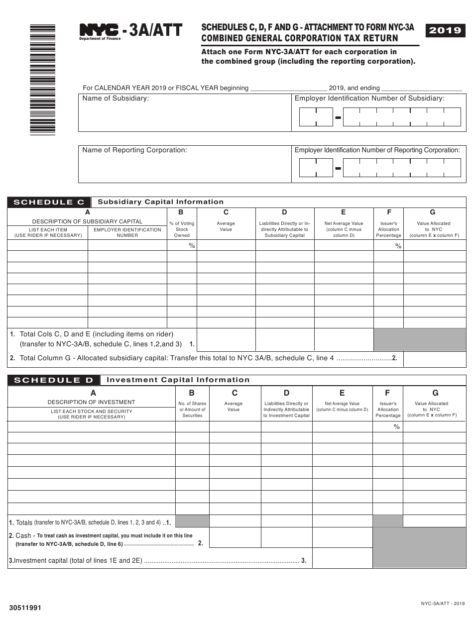 Form NYC 3A ATT Schedule C D F G Download Printable PDF