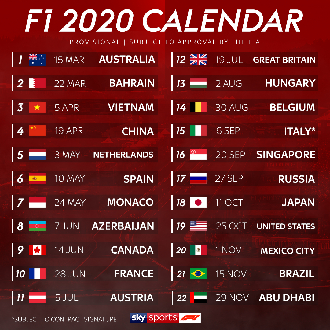 Formula 1 Calendar 2020 Tickets Calendar Printables Free 