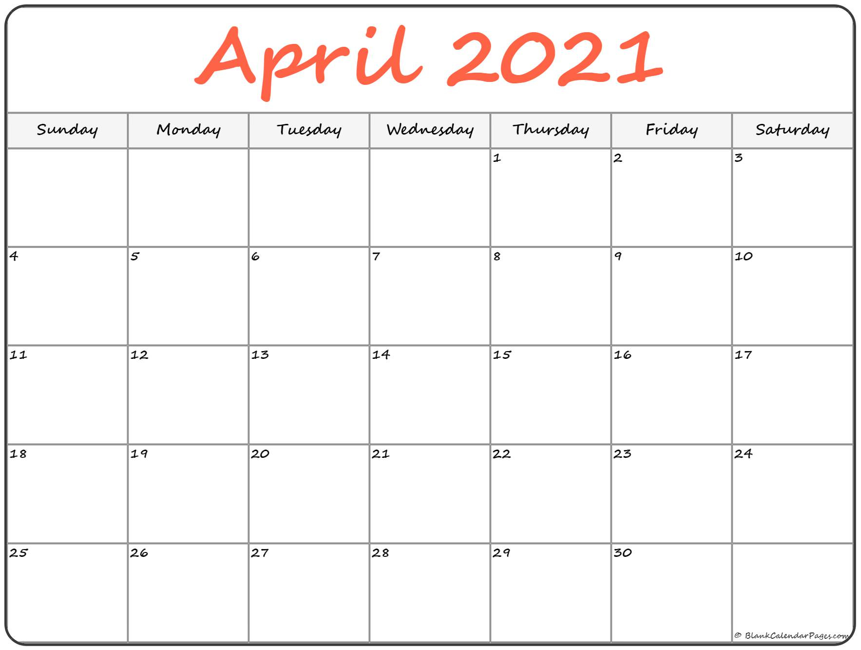 Free April 2021 Calendar Printable Blank Templates