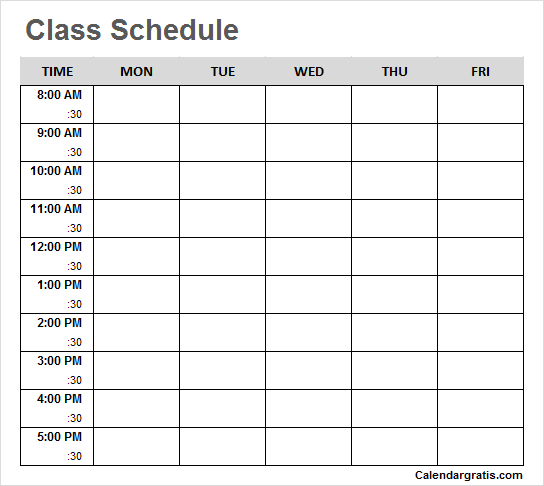 Free Blank Printable Class Schedule Template For Preschool 