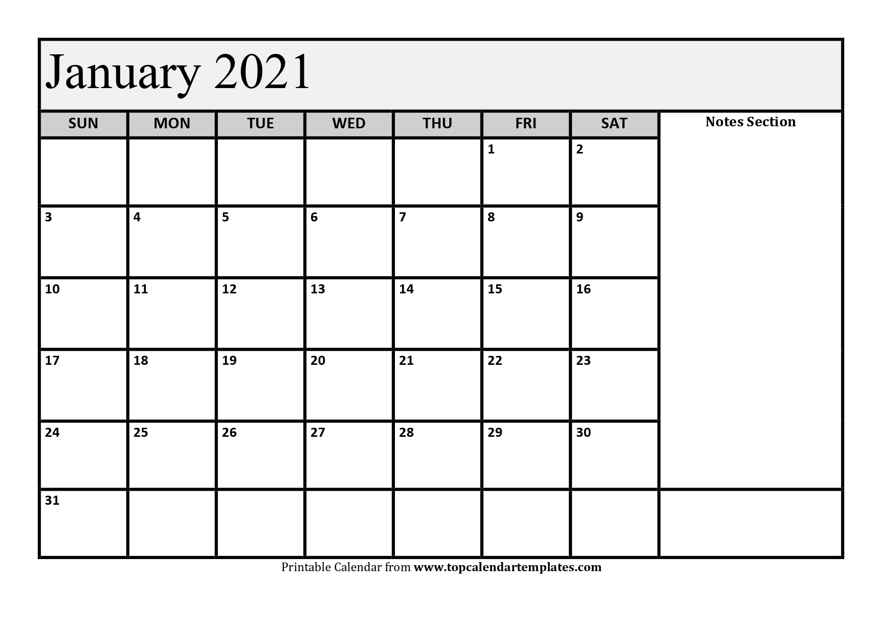 Free January 2021 Calendar Printable Monthly Template