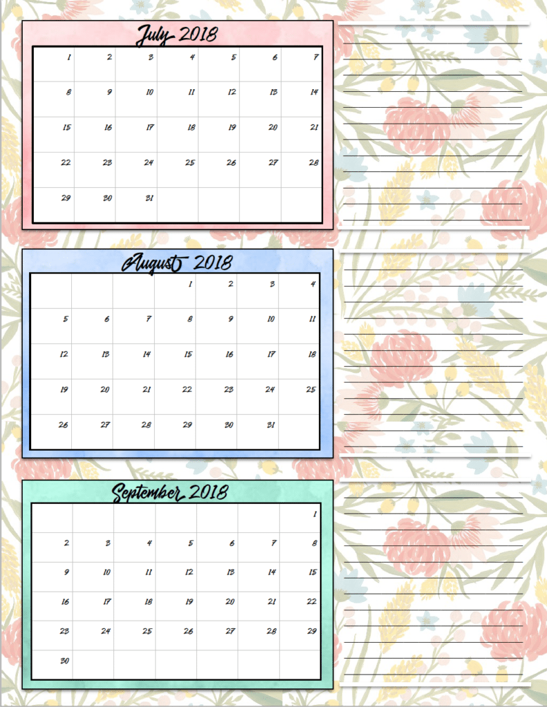 Free Printable 2018 Quarterly Calendars 2 Designs 