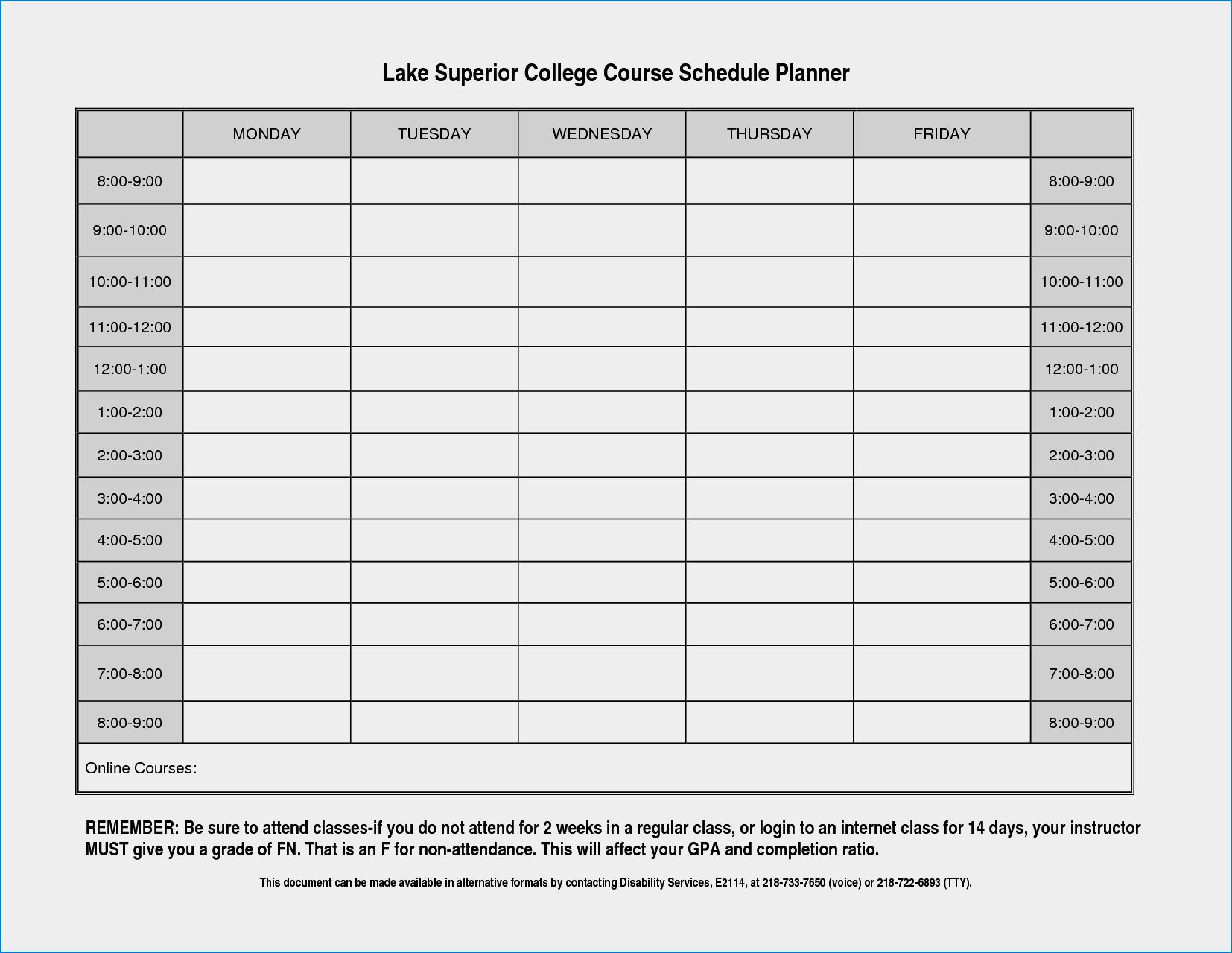  Free Printable College Class Schedule Template Templateral