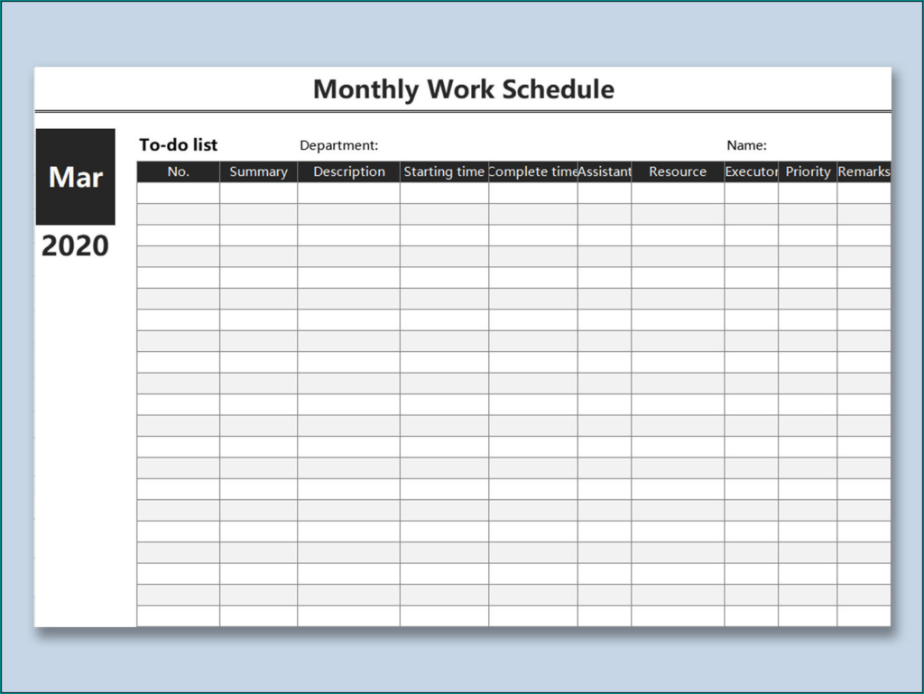 Free Printable Monthly Work Schedule Template Excel Bogiolo