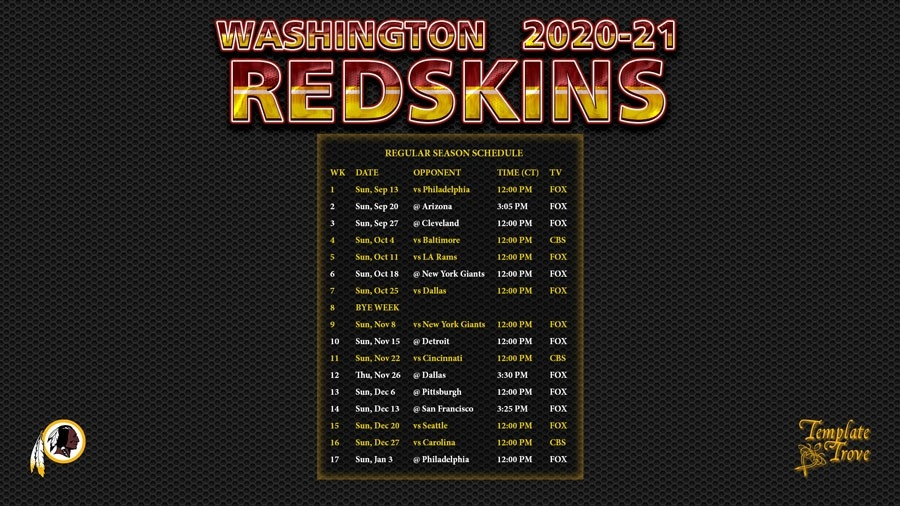 2021 Redskins Schedule Printable