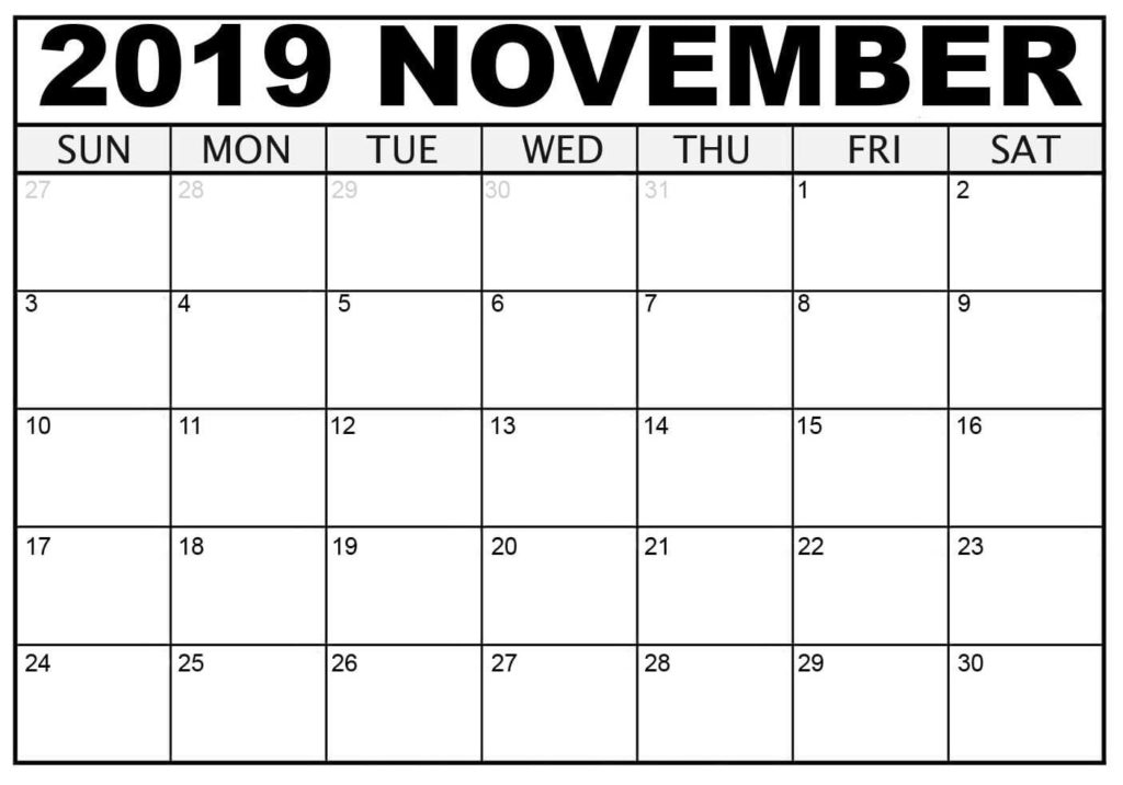 Free Printable November Calendar 2019 2019 Calendars For