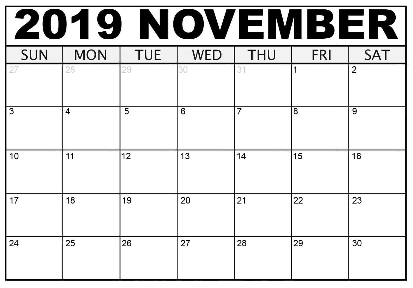 Free Printable November Calendar 2019 2019 Calendars For 