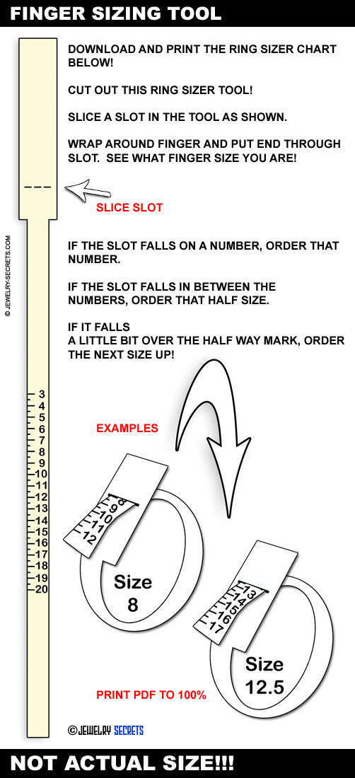 FREE RING SIZE FINGER SIZE SIZING CHART Jewelry Secrets