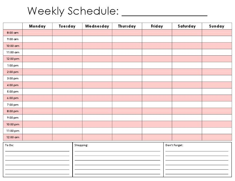 Free Weekly Schedule Template Shatterlion info