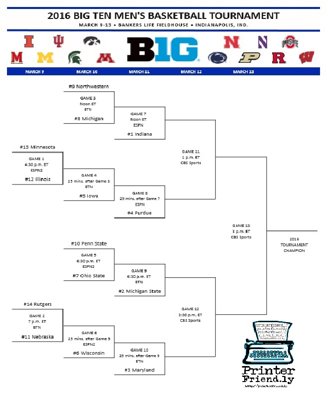 Get Your Printable 2016 Big Ten Basketball Tournament 