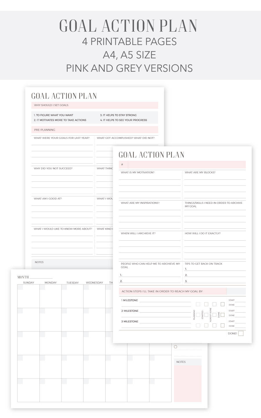 Goal Action Plan Printable Weekly Planner Calendar Planner 