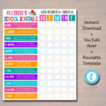 Homeschool Schedule Daily Weekly Subject Checklist