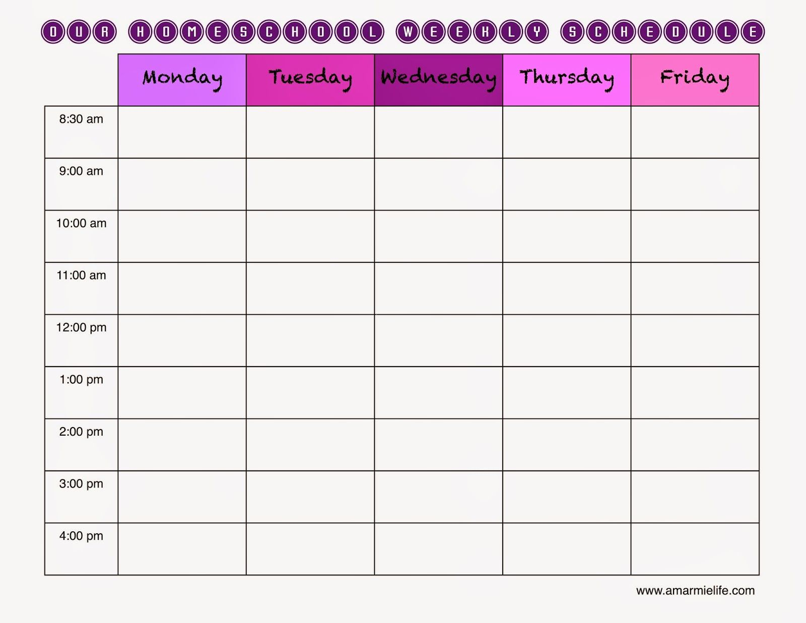 Homeschool Schedule Template Daily Printable Schedule 