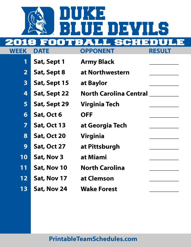 Image Result For Duke Football Printable Schedule For 2018 