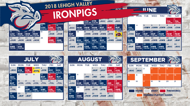 IronPigs Release 2018 Regular Season Schedule MiLB