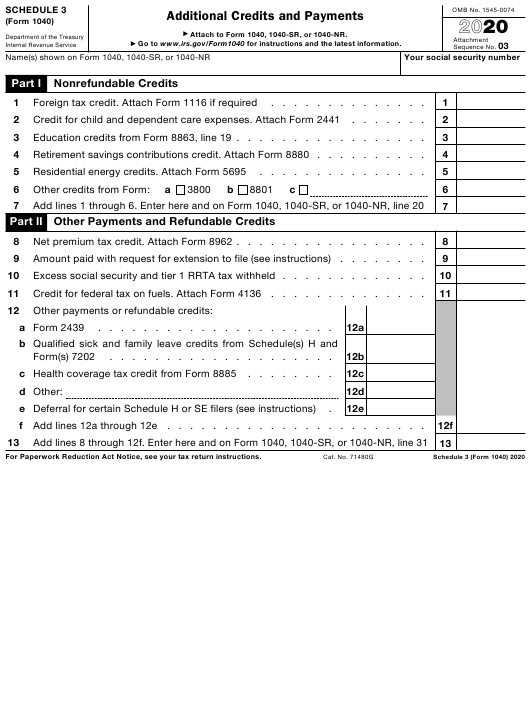 IRS Form 1040 Schedule 3 Download Fillable PDF Or Fill