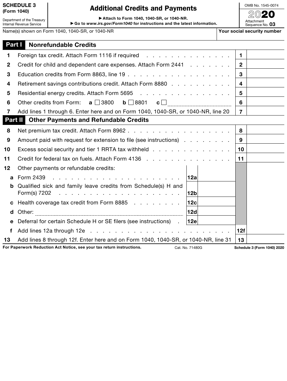 IRS Form 1040 Schedule 3 Download Fillable PDF Or Fill