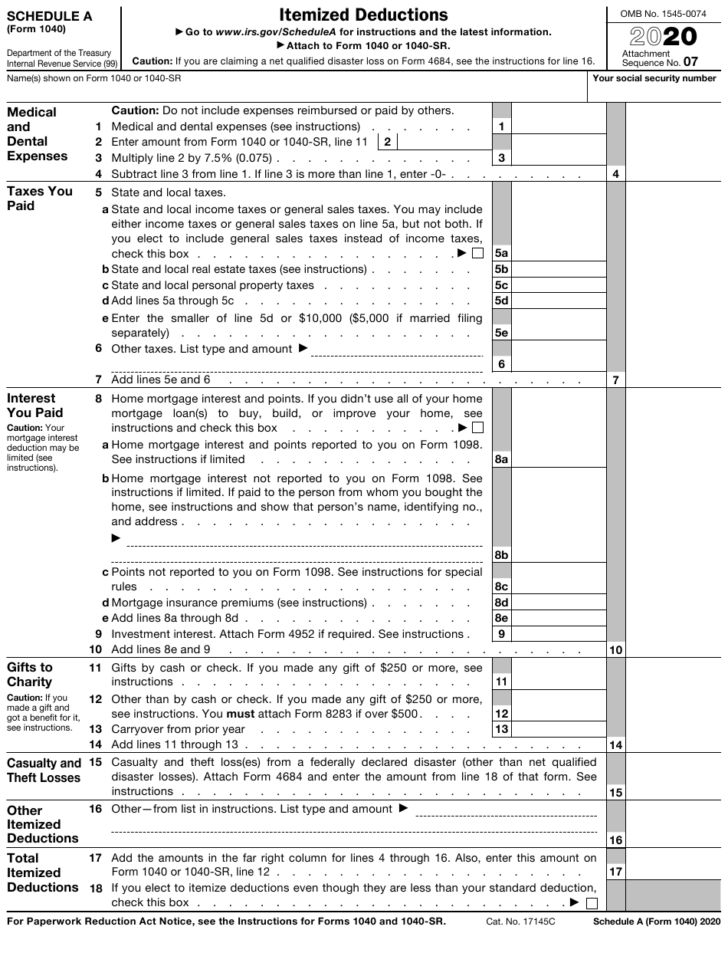 IRS Form 1040 Schedule A Download Fillable PDF Or Fill