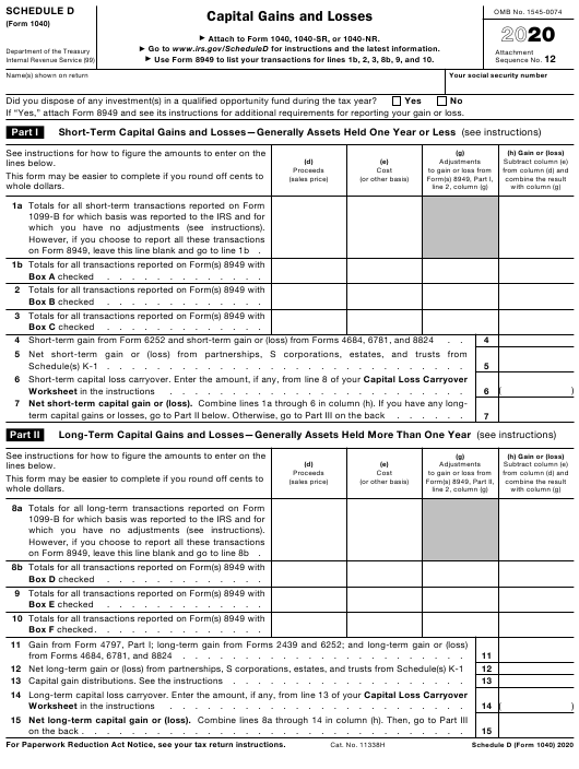 IRS Form 1040 Schedule D Download Fillable PDF Or Fill 