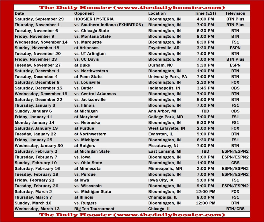 Printable Iu Basketball Schedule 2021 2022 - FreePrintableTM.com