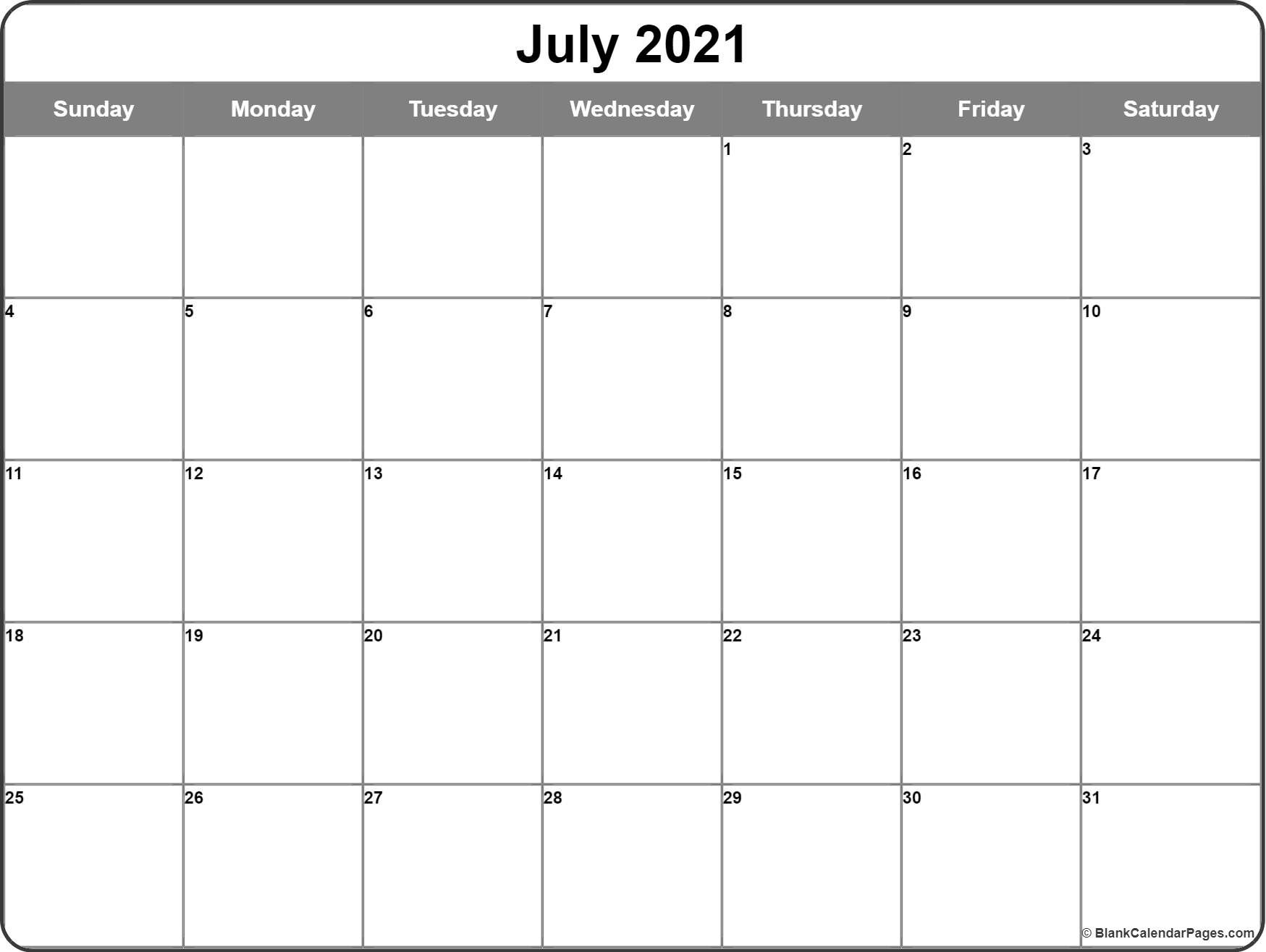 July 2021 Calendar Free Printable Calendar Templates