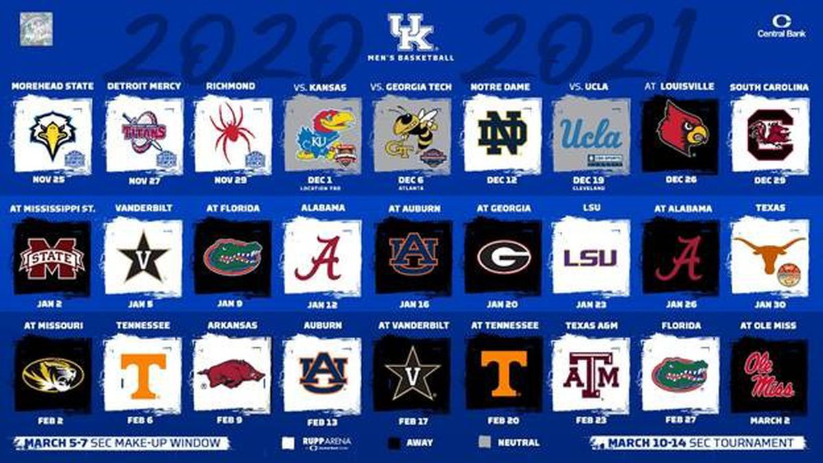 Kentucky Releases 2020 2025 Basketball Schedule