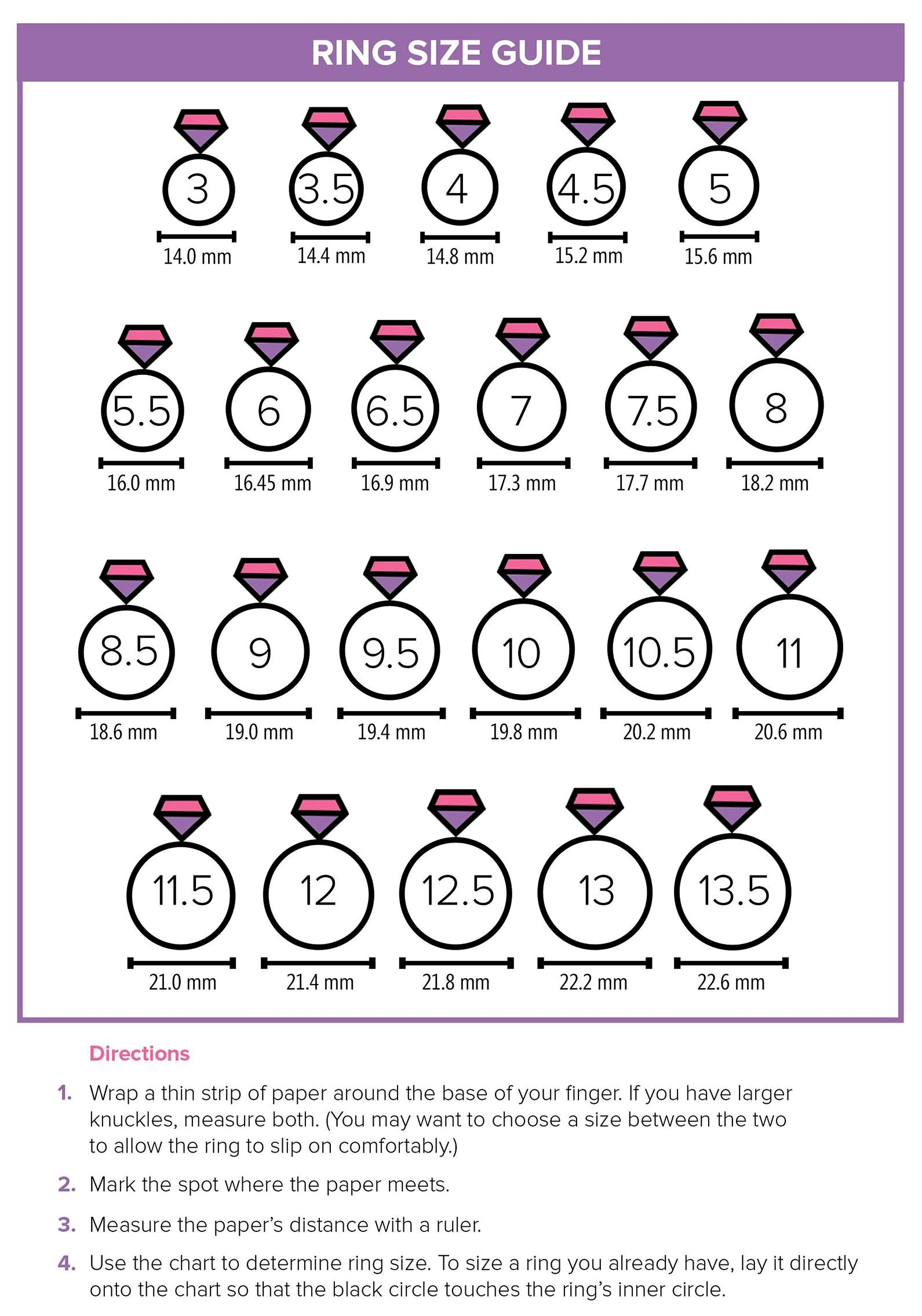 Ladies Men Finger Ring Size Measurement Chart Printable