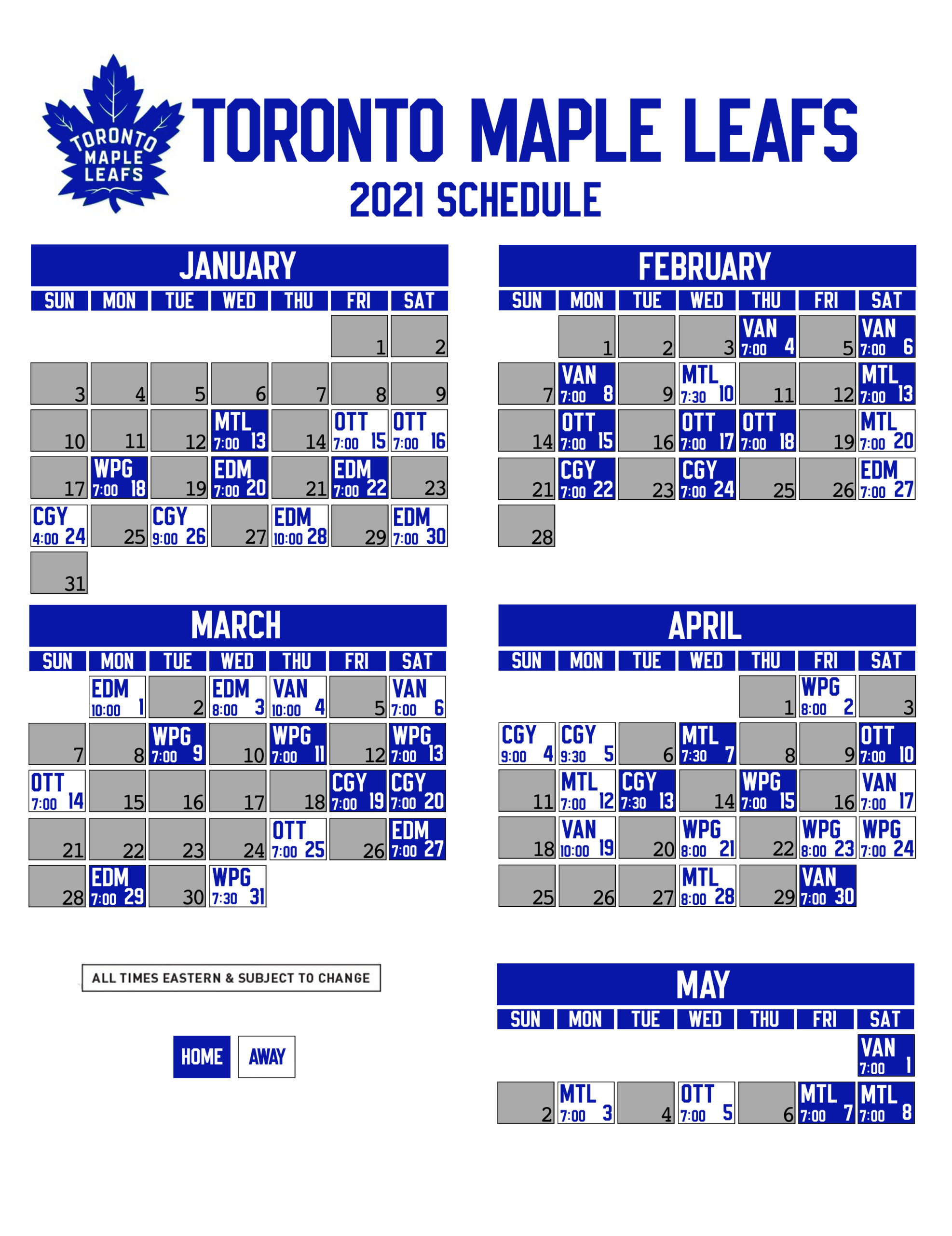 Leafs 2025 Printable Schedule Leafs
