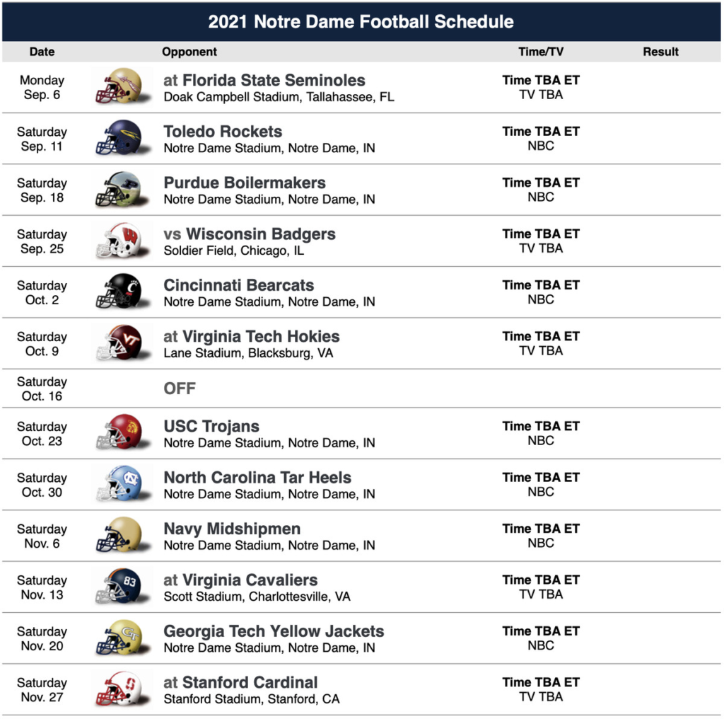 Notre Dame Football Schedule 2021 Printable