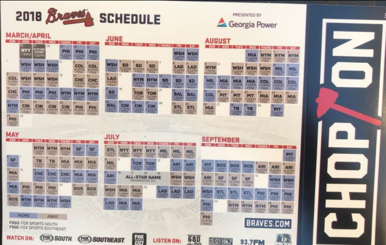 March 30 2018 Atlanta Braves Magnetic Schedule 