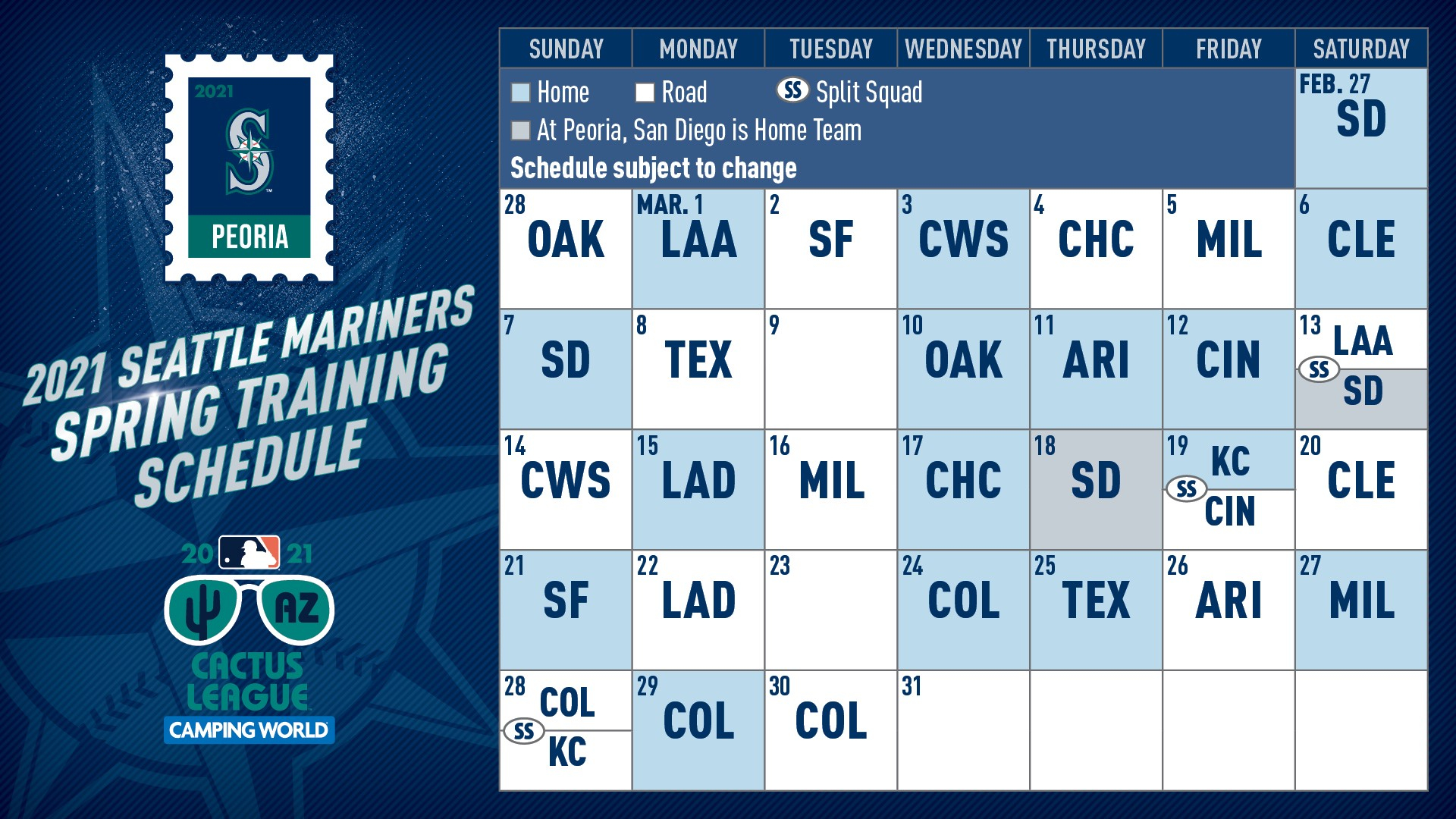 Mariners Announce 2025 Spring Training Schedule By 